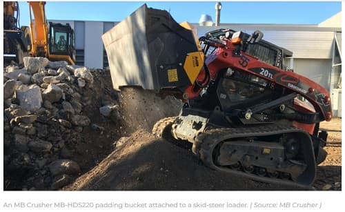 New padding bucket from MB Crusher fits loaders and skid steers ranging from 4.5 to 11 tons